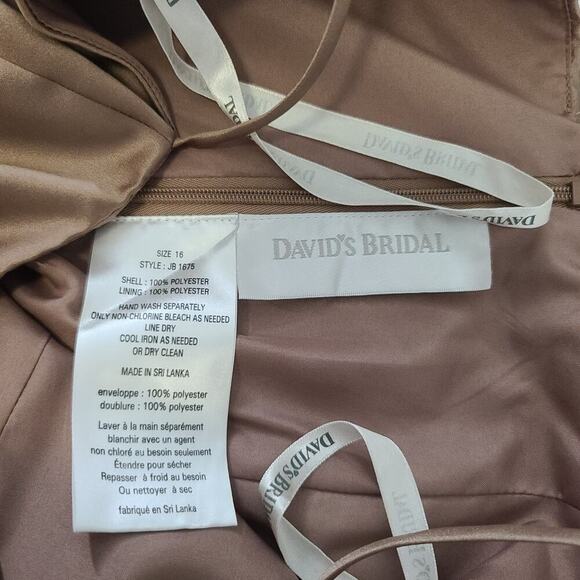 Davids Bridal faux wrap evening gown taupe Size 16 Ball gown wedding prom formal - Picture 8 of 11